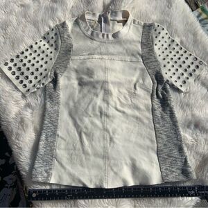 Sz 2 Rebecca Taylor White and Grey Lamb Leather Blouse tee shirt